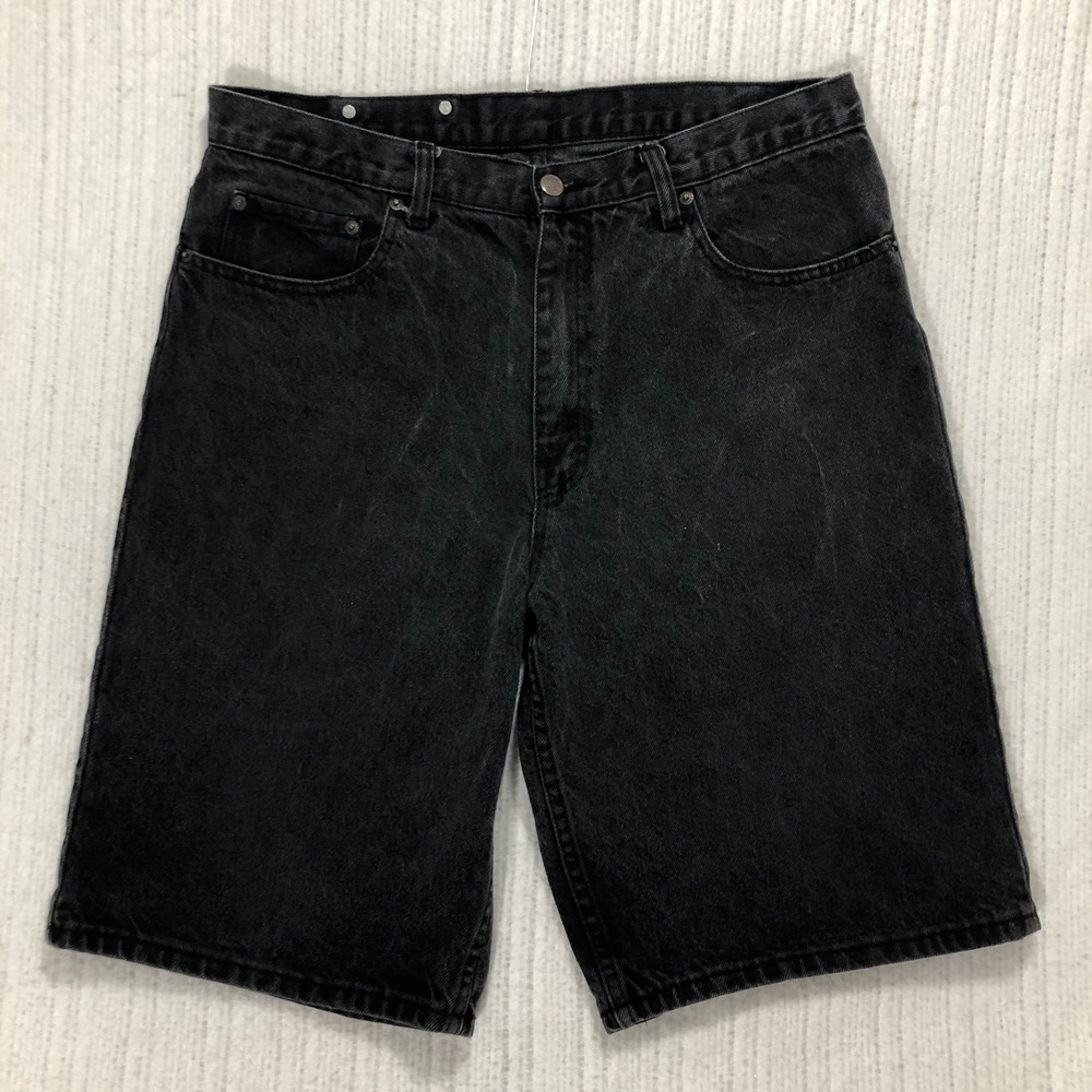BANDINI Mens Black Acid Wash Denim Jean Shorts Size 36 Relaxed‎ Fit